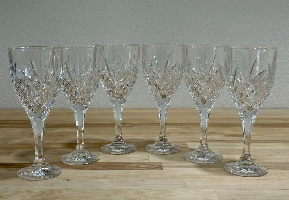 Set Of 6 DUBLIN Shannon by Godinger Crystal Water Goblets Wine Glasses 8” Tall