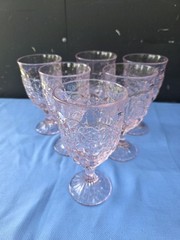 Noritake Crystal ARBOR-CRANBERRY molded grape and leaf motif pink glass goblet