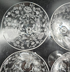 4 Cambridge Roselyn Low Sherbet Set Vintage Clear Floral Etch Drink Stemware Lot