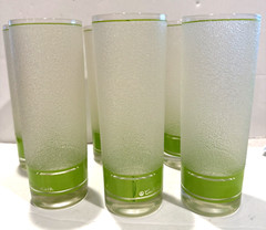Vintage Culver Ltd. Lime Green Pebble Frosted Highball Glasses Set of 6 MCM EUC