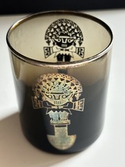 Vintage Mid Century Modern Barware Glasses Set 4 Aztec Mayan Smoke Sterling