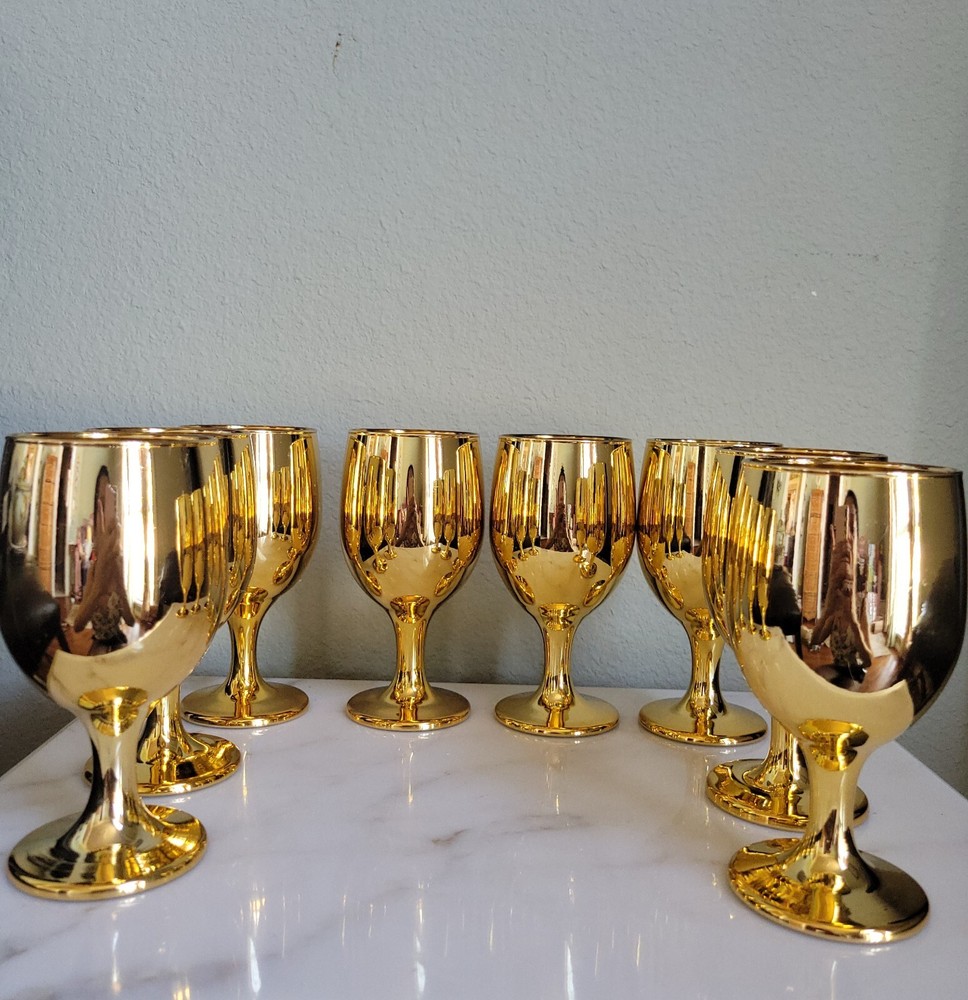 VTG LIBBEY GOLD OVERLAY ROCK SHARPE LRS288 WINE GLASSES