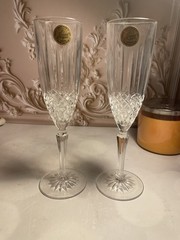 2 Cristal D’Arques Constance Platinum Trim Fluted Champagne Set Vintage Crystal