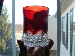 Button Arches Ruby Stained Tumbler EAPG George Duncan & Sons #39 circa 1897