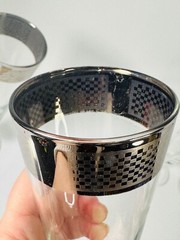 MCM Checkered Silver rim Stemmed Glasses Pilsner Dorothy Thorpe Style Band RARE