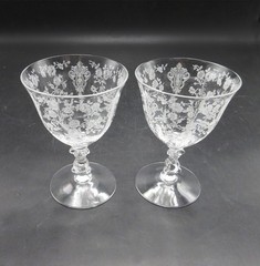 2 Cambridge Rose Point Etch #3121 Oyster or Fruit Cocktail Glasses 4.5 oz