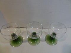 Lot 3 Vintage Roemer Beehive Green Stem Crystal Wine Glasses W/ Grape Etch
