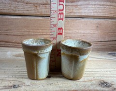 Pair of Vintage Frankoma Pottery Guernsey Juice Cups Desert Gold Shot Glass