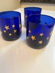 Vintage Libbey like «Celestial» Cobalt Glasses with Gold Stars Set of 3 Pier One