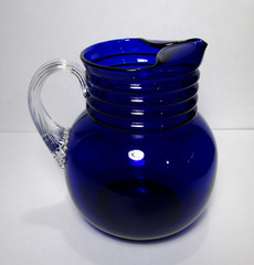 Weston Louie Cobalt Blue Ice Lip Pitcher Mold Blown Attached Handle 72 oz