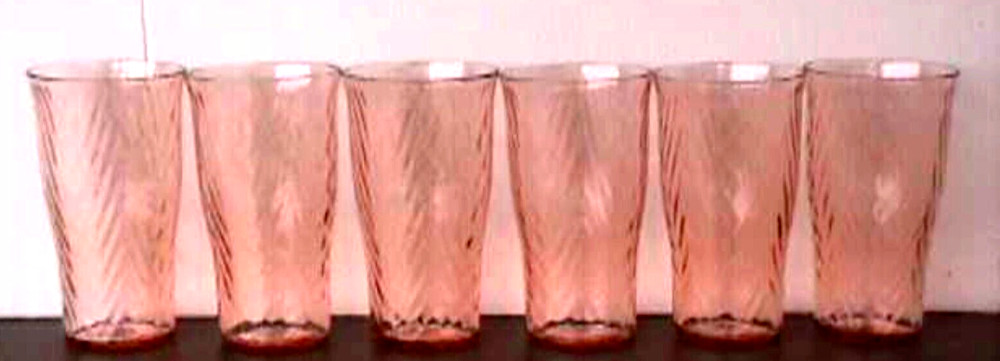 **DEPRESSION ERA (7) PINK 10 OUNCE.FLAT TUMBLERS UNKNOWN TB12-R
