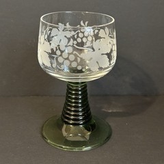 Roemer Green Beehive Stem Wine Glasses Etched Grape Vine Leaves Set of 6 VTG
