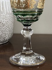 Val St Lambert Danse de Flore Gold EMERALD Green Glass Liquor Cordial Wine 5”