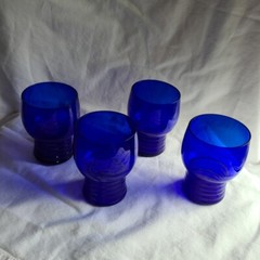 Imperial Cobalt Blue Glass Shaeffer Flat Tumblers Ringed 4″