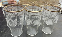 7 Vintage bartlett collins grape leaf etched glasses mid century modern 1950’s