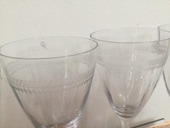 3 HTF needle etched wine water optic panel glasses TIFFIN