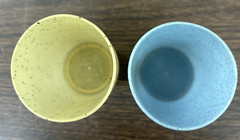 2 Vintage Plastic Pastel Stacking Glasses with Gold Flecks ~Blue and Yellow