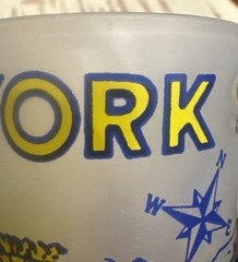 New York State Map Souvenir Frosted Drinking Glass Tumbler Vintage Niagara Falls