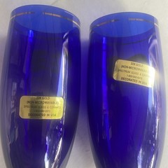 Vintage Libbey Cobalt Blue Glass Champagne Flutes Barware, Set of 4