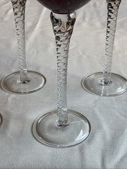 Vintage Dramatic Tall Ruby Red Spiral Stem Wine Glasses Set Of 4, 11.5” Tall