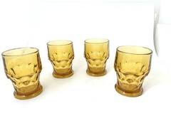 ANCHOR HOCKING GEORGIAN HONEY GOLD AMBER LOW BALL GLASS TUMBLERS Set of 4