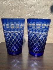 Imperial Estate Triumph Cobalt Blue Cut Clear Highball Tumbler Dot – Set of 2