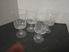 Set Of 4 Wine Goblets Etched With H