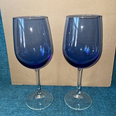 Set of 2 Libbey Cobalt Blue Tall Wine Glasses 9.25