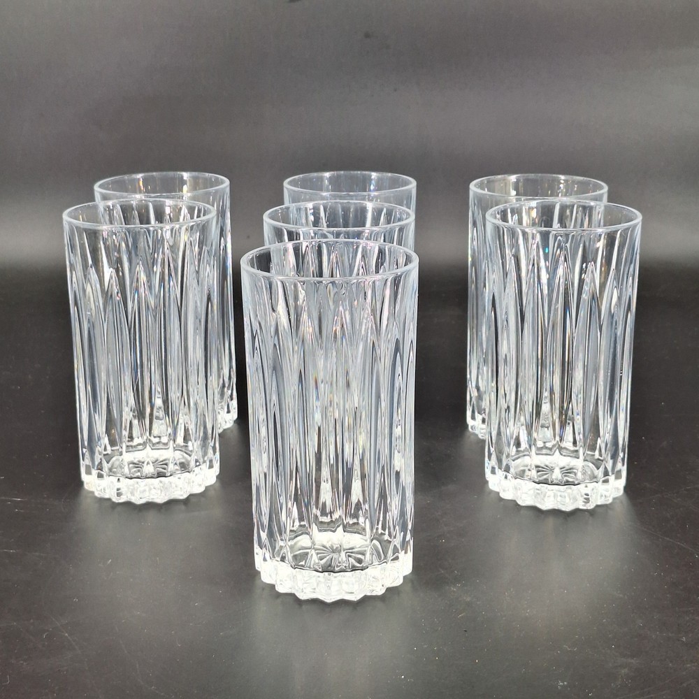 7 Cristal D’Arques Durand Classic Highball Glasses Set 5.75″ Clear Vertical Cut