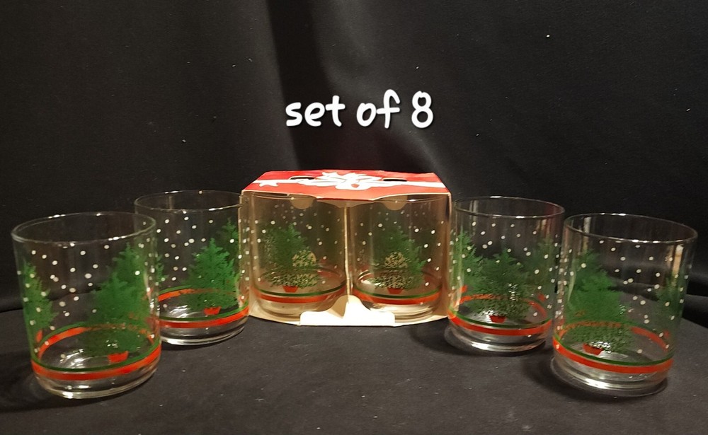 Vintage Libbey Fir Tree and Snow Low-ball Cocktail Glasses. Excellent Condition