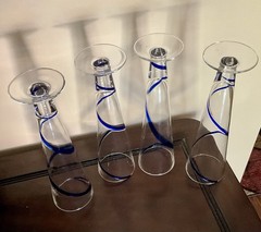 (4-pc) Pier 1 Imports Pilsner Beer Glasses Cobalt Blue Swirline 10” EXCELLENT