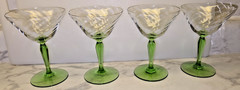 Depression Glass Green Uranium Base/Stem Martini Glasses 5 1/4″ Tall Set of 4