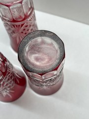 Lot of 3 Vintage Ruby Cut to Clear Cordial Glasses 4” or Candle Holders