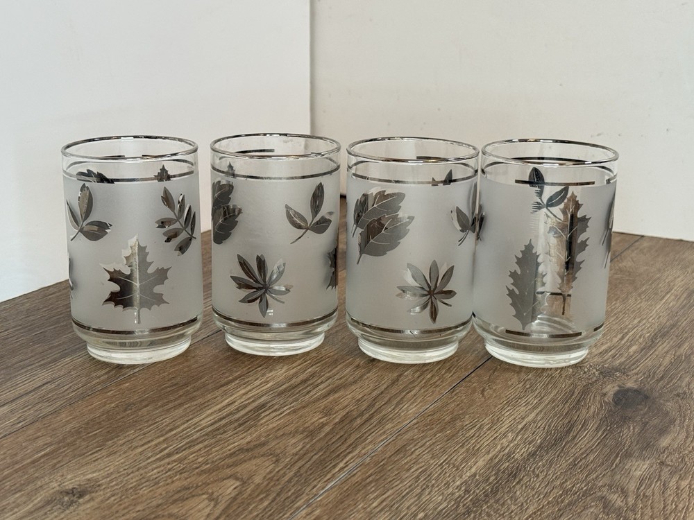 Vintage Libbey Silver Foliage Frosted Glasses 1960’s