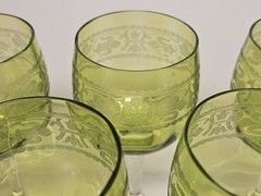 Set Of 5 Fine Etched St. Louis? Crystal Green Optic Ribbed Wine Glasses