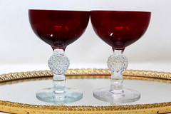 Morgantown Ruby Red w/Clear Glass Golf Ball Stem Goblet 5» Tall Champagne Glass