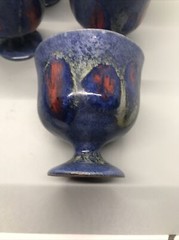 Louis Philippe Signed Set OF 7 Pottery Small Goblets Blue and Red 2 3/4” High