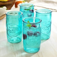 Retro Vintage Blue Highball Glasses Set – 20oz Artisanal Glassware for Cocktails
