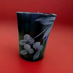 Fenton Blue Carnival Glass Tumbler Enamel Cherries Hand Paint Vintage