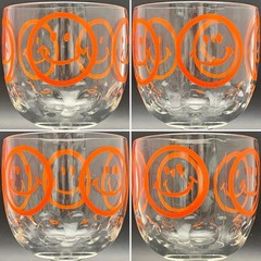 Bartlett Collins 6pc Pokee Peace•Keep On Truckin•Happy Face Goblets c1970s USA