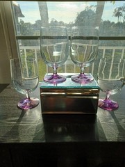 Set of (4) Clear Glass-Short Stemmed-Water Goblets-Lilac Plum Bottoms.
