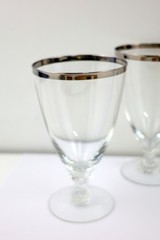Vintage Fostoria Wedding Ring Crystal Tea Water Platinum Rim 6” Goblets-Set of 4