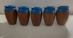 Astral Tequila Terracotta Tumblers Blue Glazed Top/Inside 4.75″ Tall; Set of 5