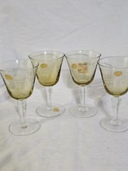 4 Vtg Cocktail Glasses Yellow With Clear Stem Made In Italy 5″