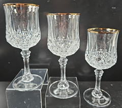 3 Cristal D’Arques Longchamp Gold Water Goblets Set Vintage Crystal Home Bar Lot