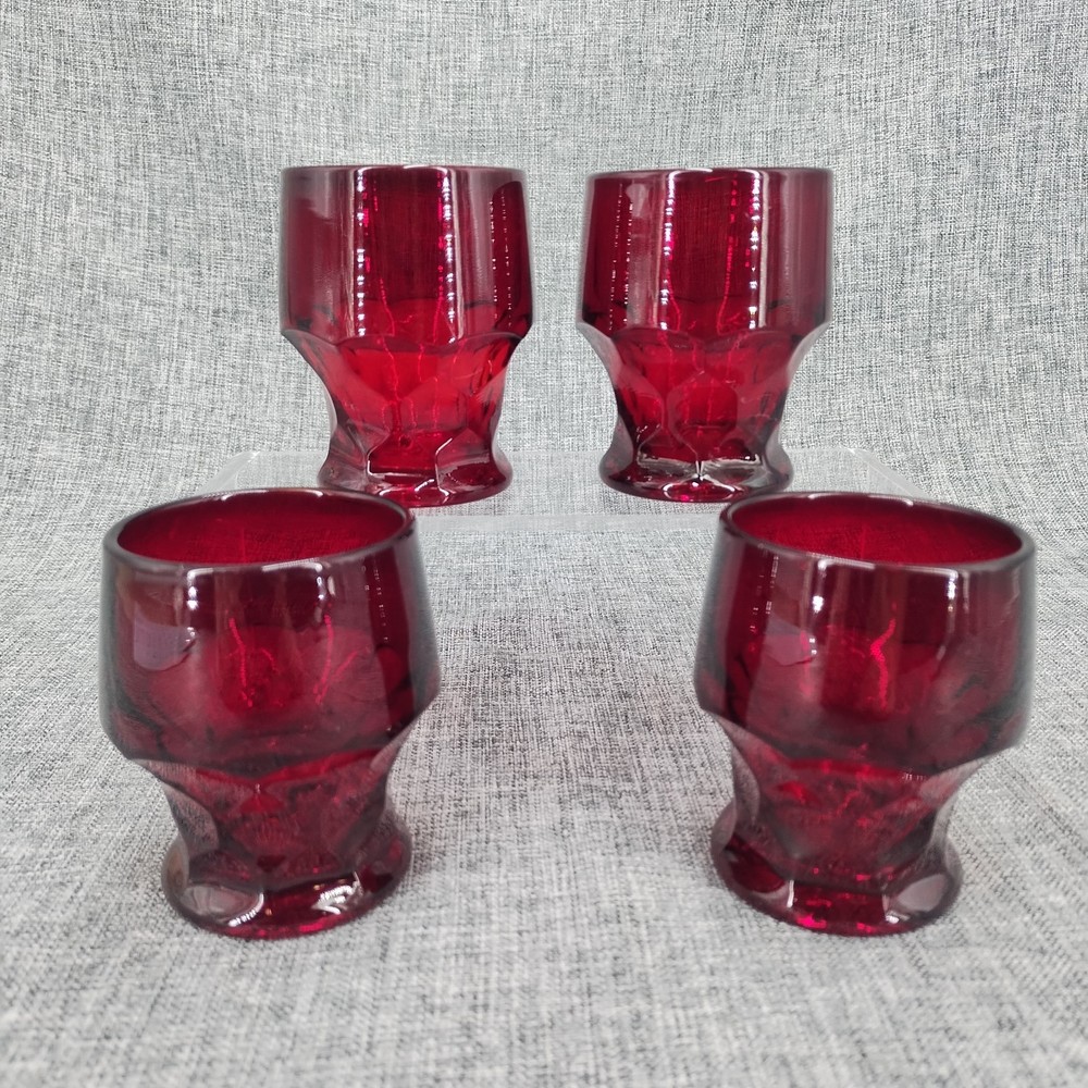 Set Of 4 Viking Art Glass Ruby Red Georgian 3.5″ tall Whiskey Rocks Glasses