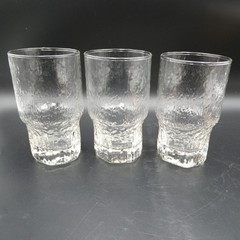Indiana Glass Crystal Ice Tumblers 5 inch Stacking Bark Texture Set of 3 VTG MCM