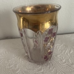 Indiana Glass Company Floral Tumbler Cup Gold Rim 4 1/4”