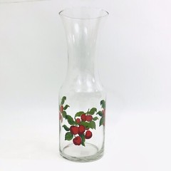 Libbey Clear Glass Juice Carafe Tomato Leaf VINTAGE Breakfast RED GREEN EUC RARE