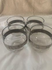 Whiskey Rocks Glasses Silver Band MCM 3.25” Set Of 4 Four Seasons